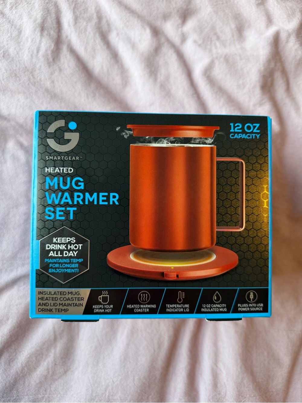 SmartGear Heated Mug Warmer Set - Orange Insulated Mug & Coaster